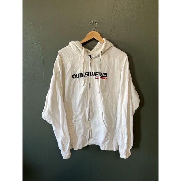 Quiksilver Mens Y2K White Full Zip Hooded Sweater Size XL - Picture 1 of 4